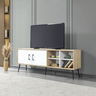 3611 �ile Metal Ayakl� Metal Kulplu 160 Cm Tv �nitesi - Beyaz Safir