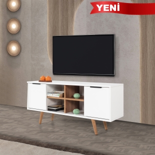 3318 Sina 130 Cm ( AH�AP AYAKLI , METAL KULPLU ) TV �nitesi , Beyaz - S���t , Tv